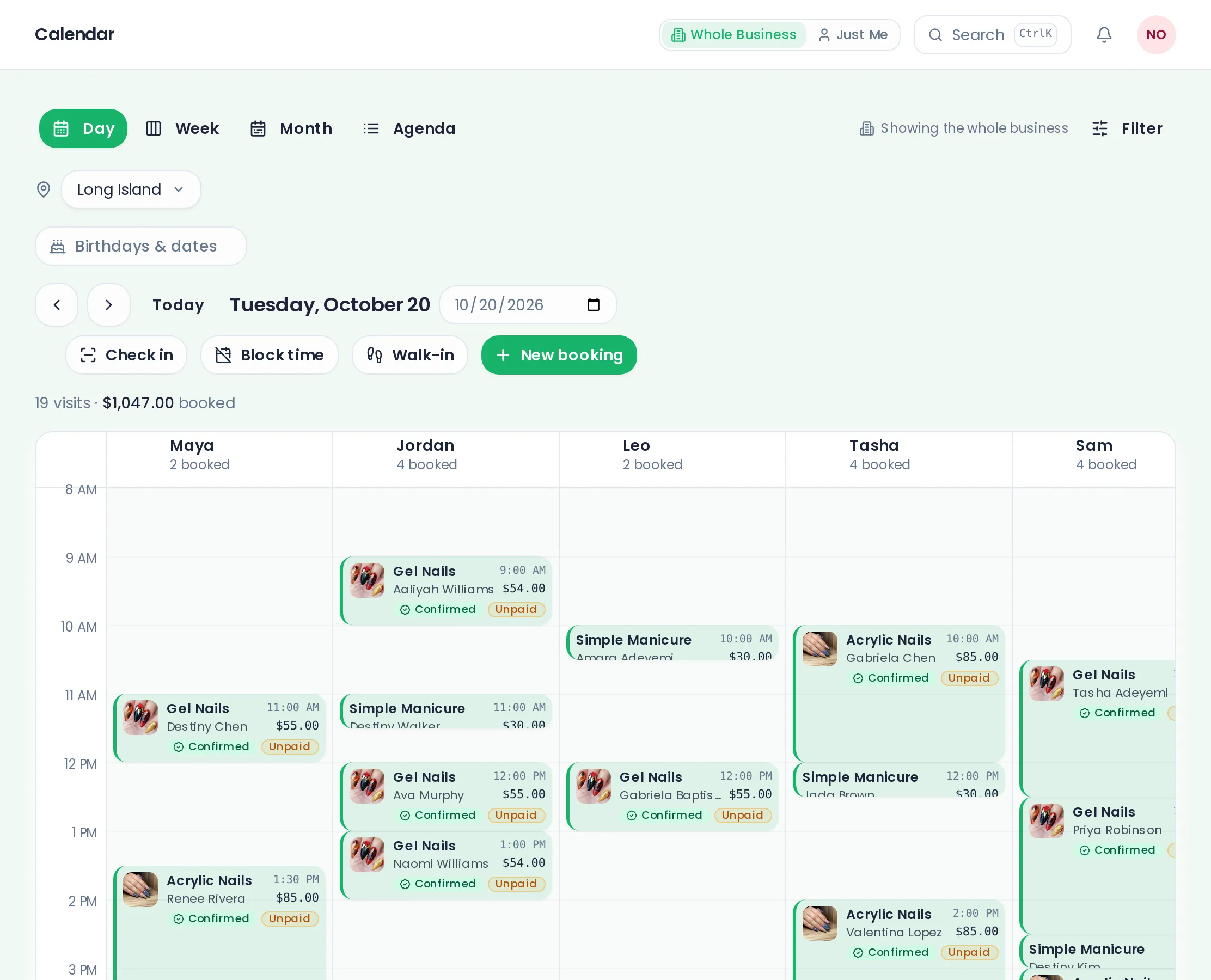 The calendar for a whole team, one column per person.
